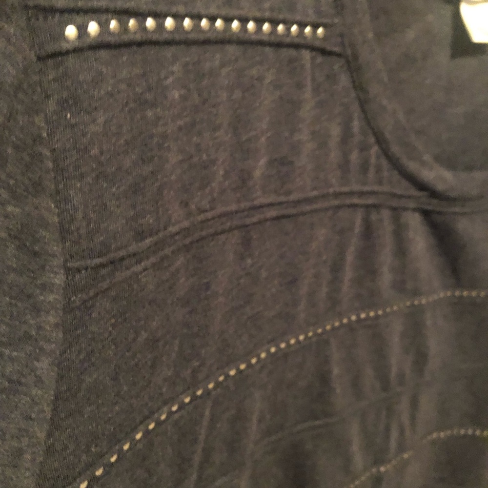 3/4 length sleeves T-shirt gray/blue with bling on front. CJ Banks. 2X.